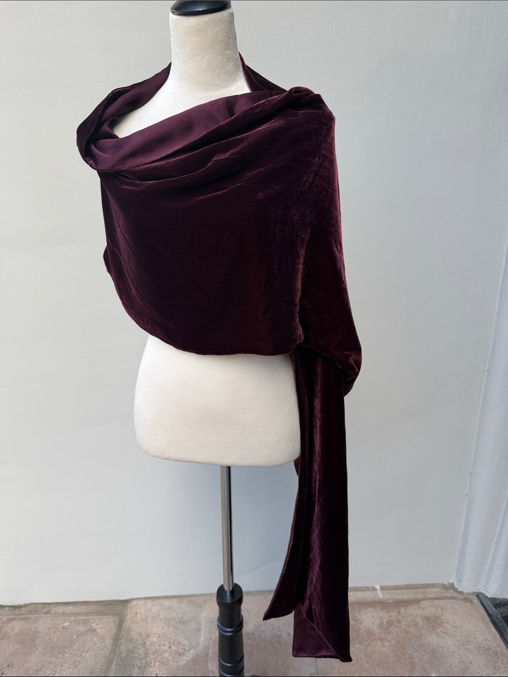 Velvet Wrap Shawl Wrap Deep Burgundy Purple Silk Blend Plush Long Double Sided